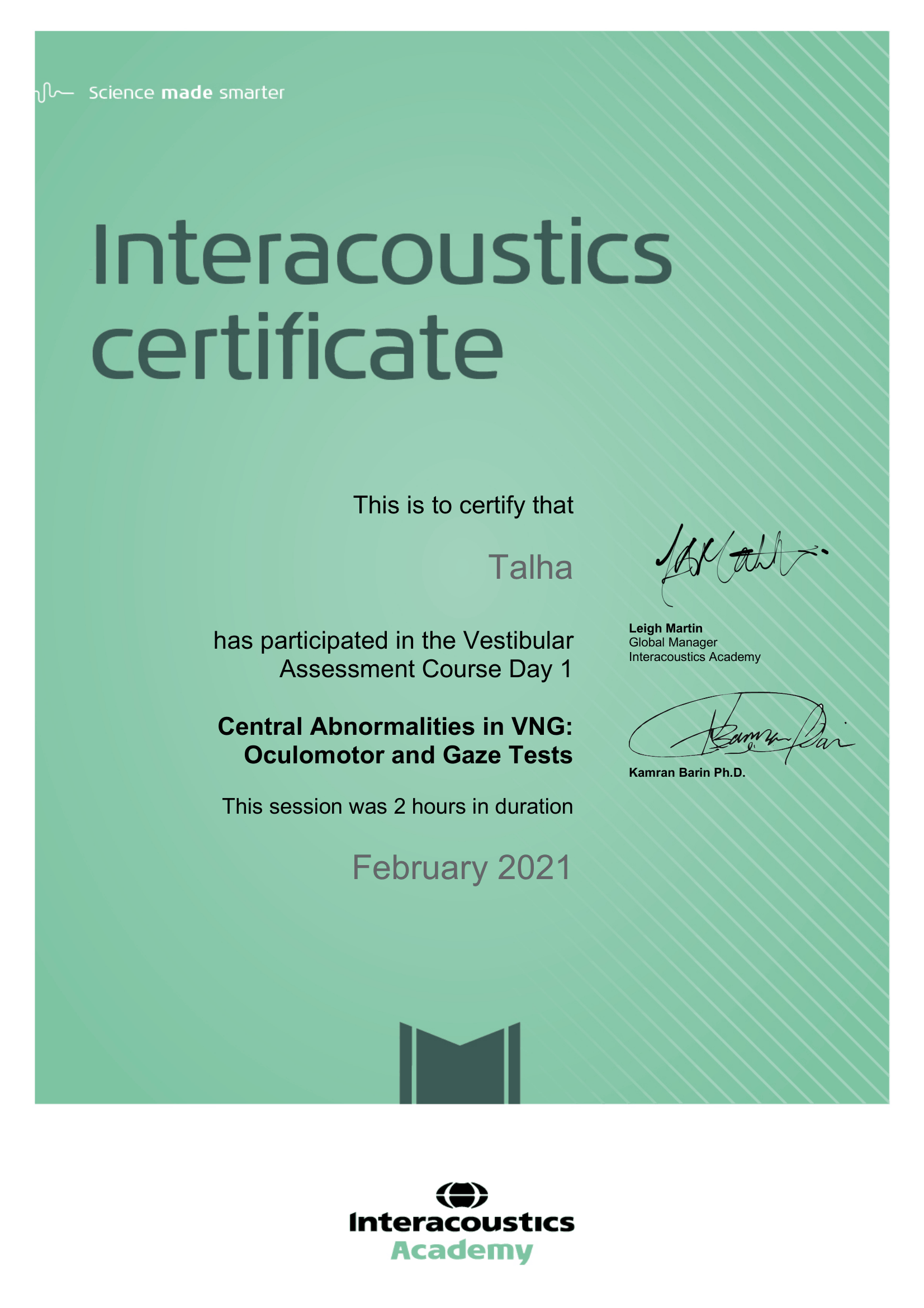 Interacoustics Academy Certificate