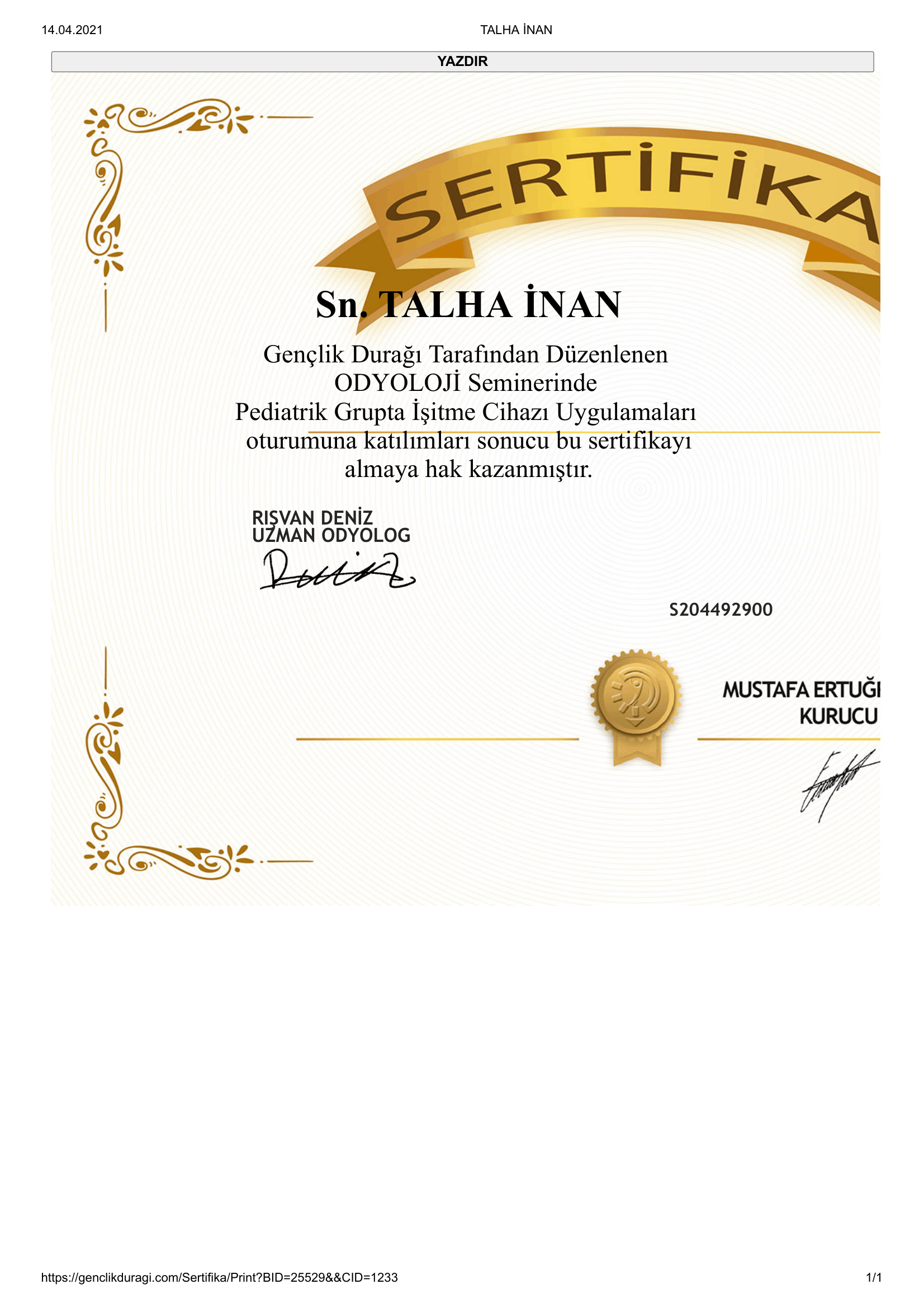 odyoloji seminer sertifikası