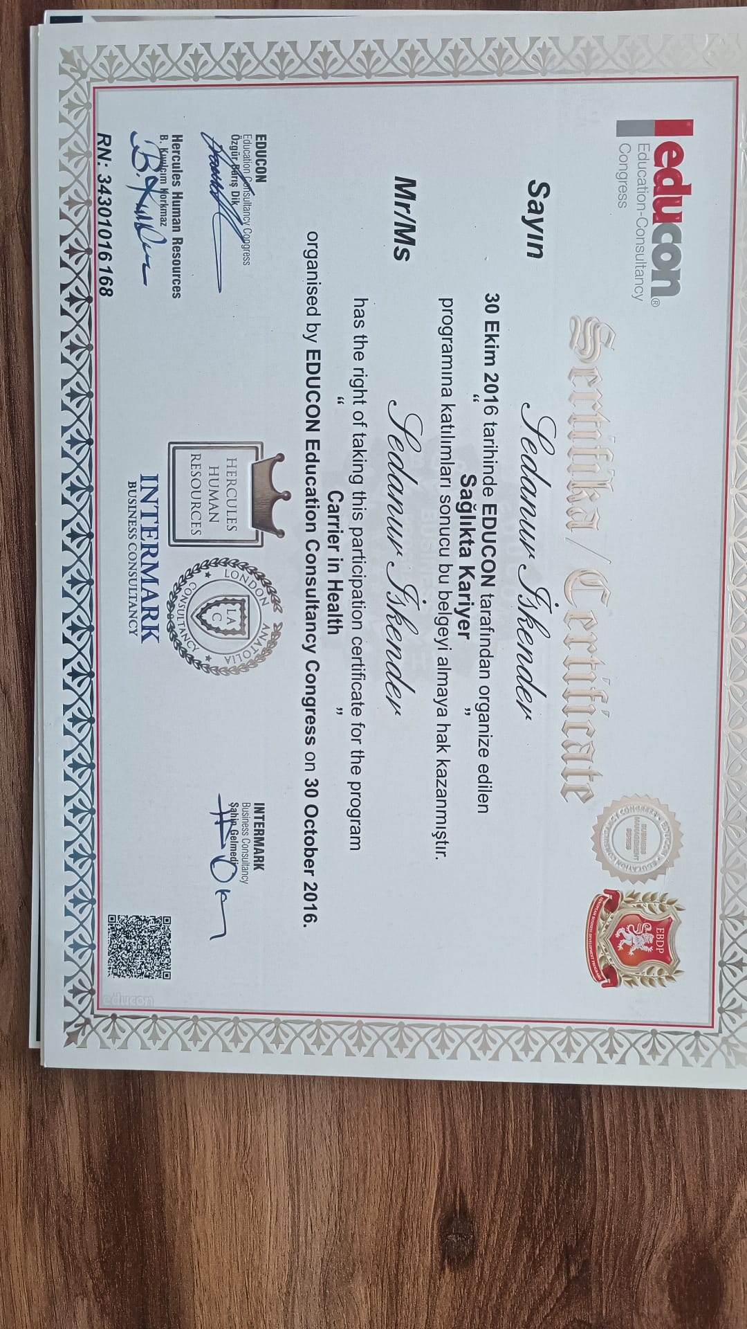 sağlıkta kariyer katılım belgesi